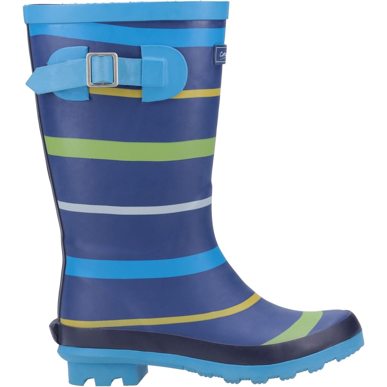 Cotswold Stripe Wellington Gummistiefel In Blau/Grün/Gelb Für Jungen