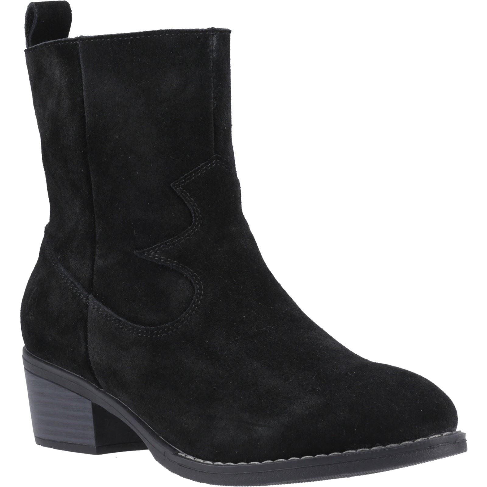 Hush Puppies Ida Stitch Boot Damen Stiefeletten Aus Schwarzem Leder Mit Absatz