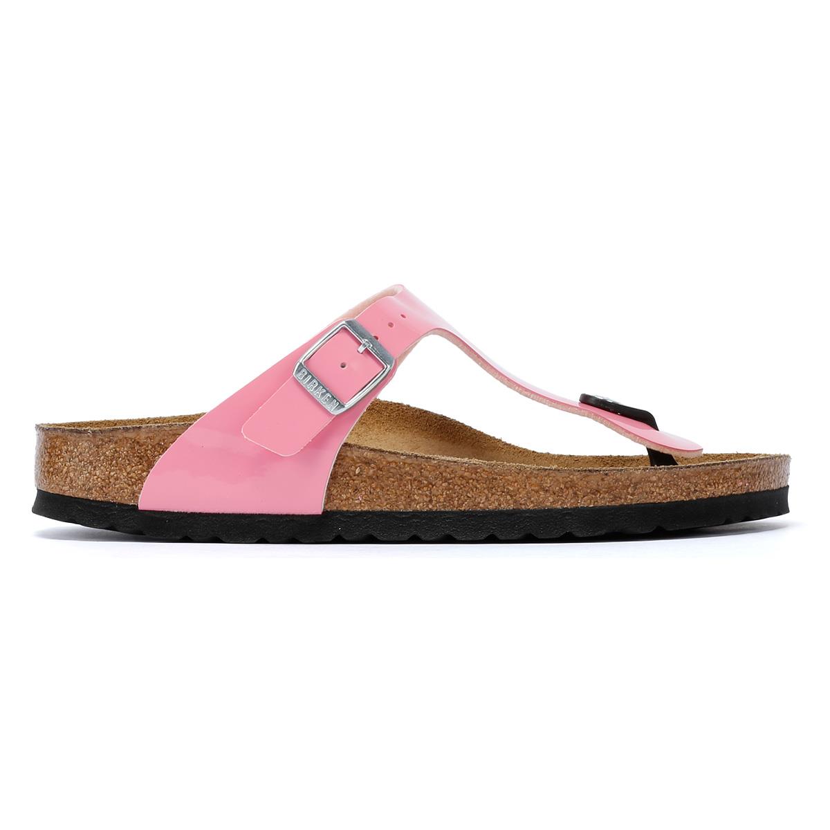 Birkenstock Gizeh Damen Sandalen In Lackoptik In Bonbonrosa/Schwarz