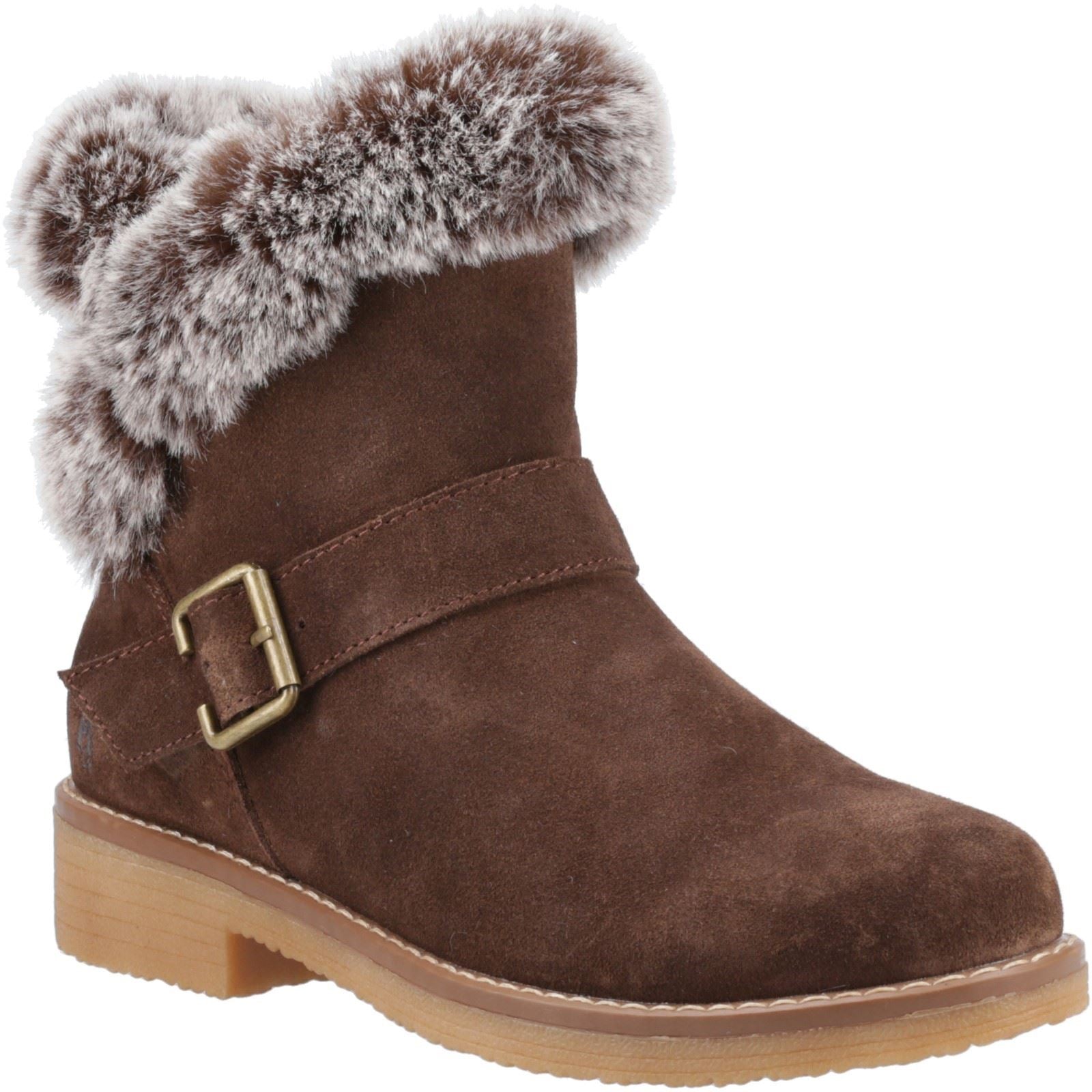 Hush Puppies Hannah Damen Winterstiefeletten aus Wildleder in Schokoladenfarbe