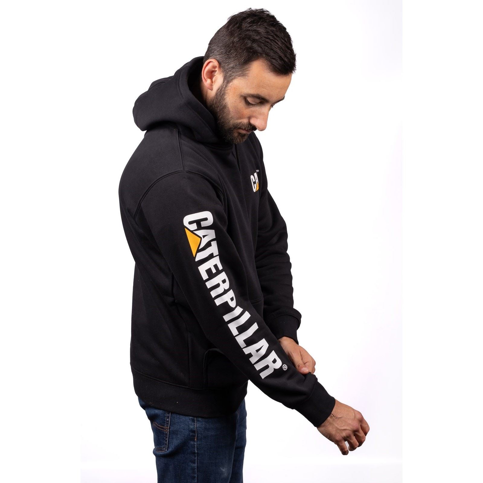 Caterpillar Trademark Banner Baumwolle Herren Schwarzes Kapuzensweatshirt
