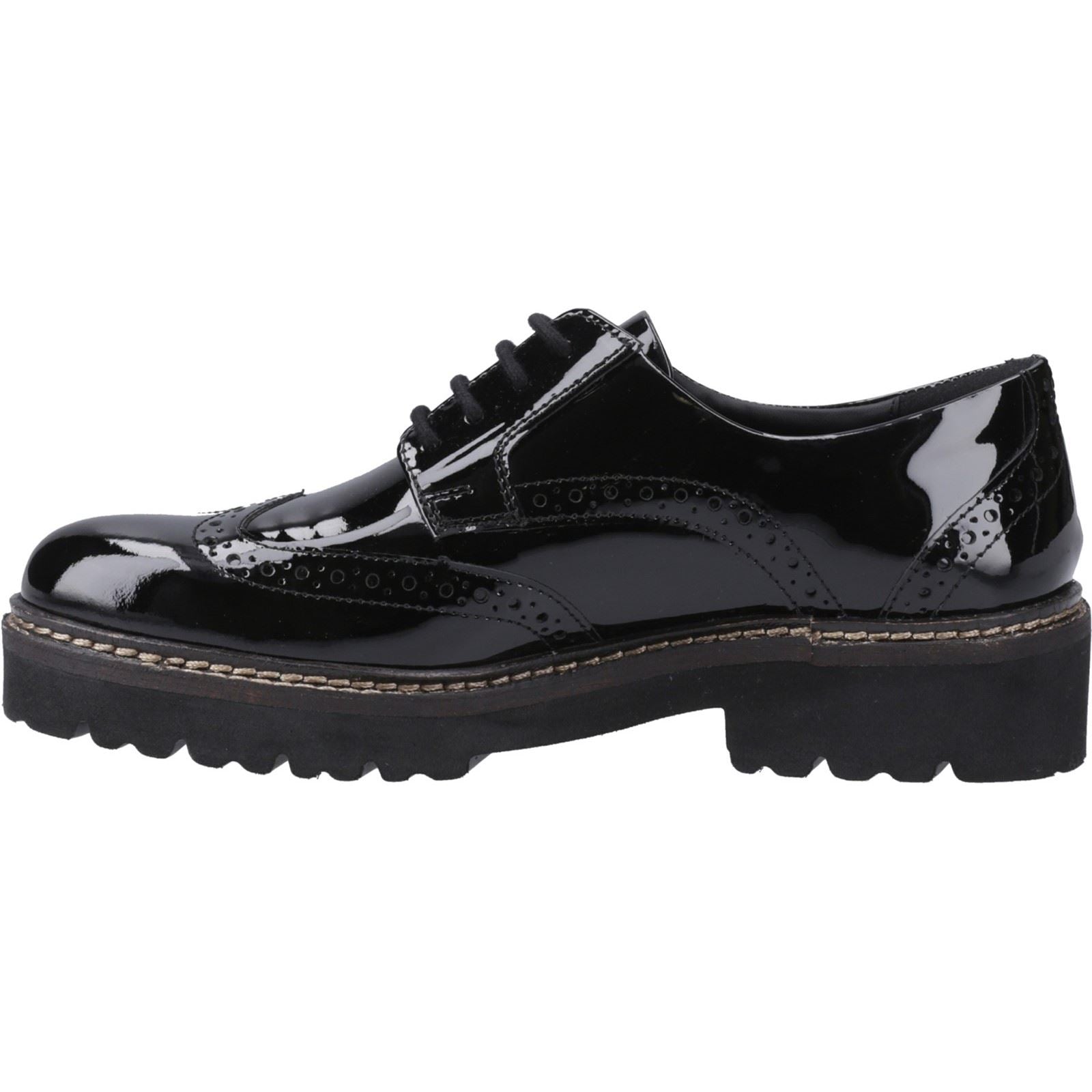 Pod Kortney Faux Leder Damen Schwarze Lack Brogues Schuhe