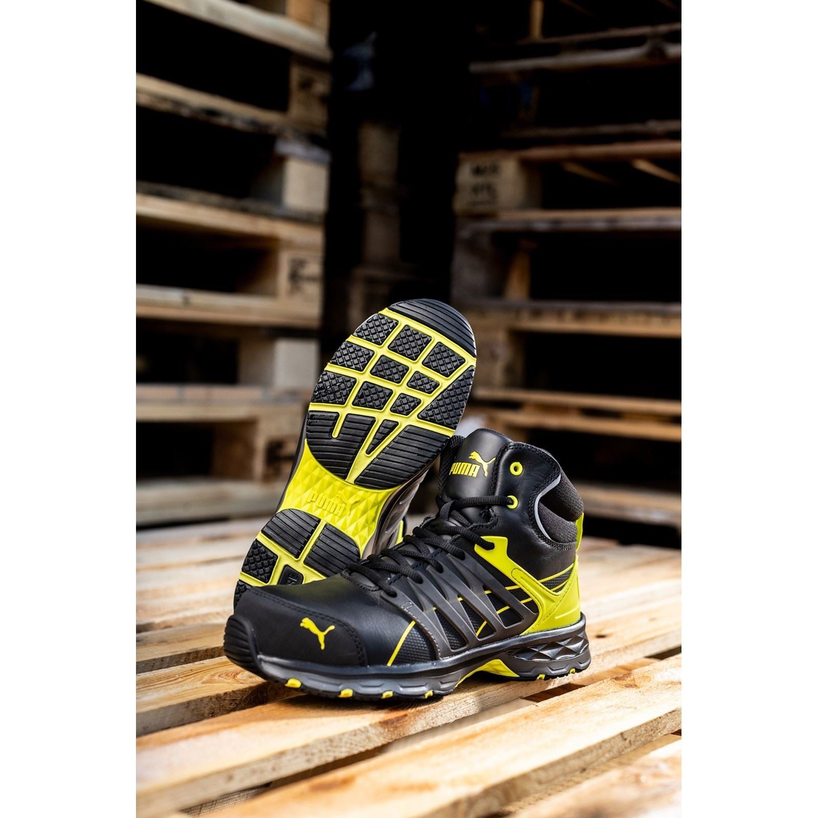 Puma Safety Velocity Zwei Punkt Null Mid S3 Leder Gelbe Sicherheitsschuhe