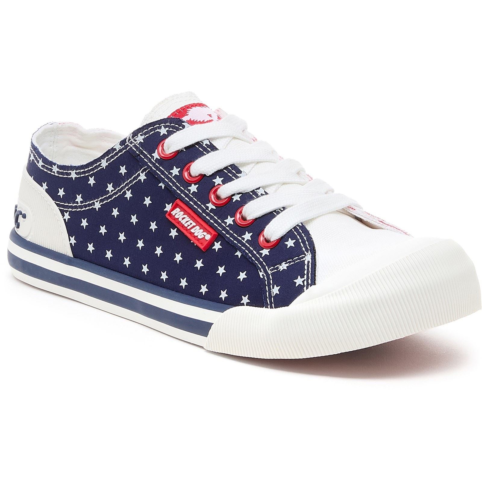 Rocket Dog Jazzin Spangle Damen Sneaker Aus Rot/Blauem Baumwollstoff