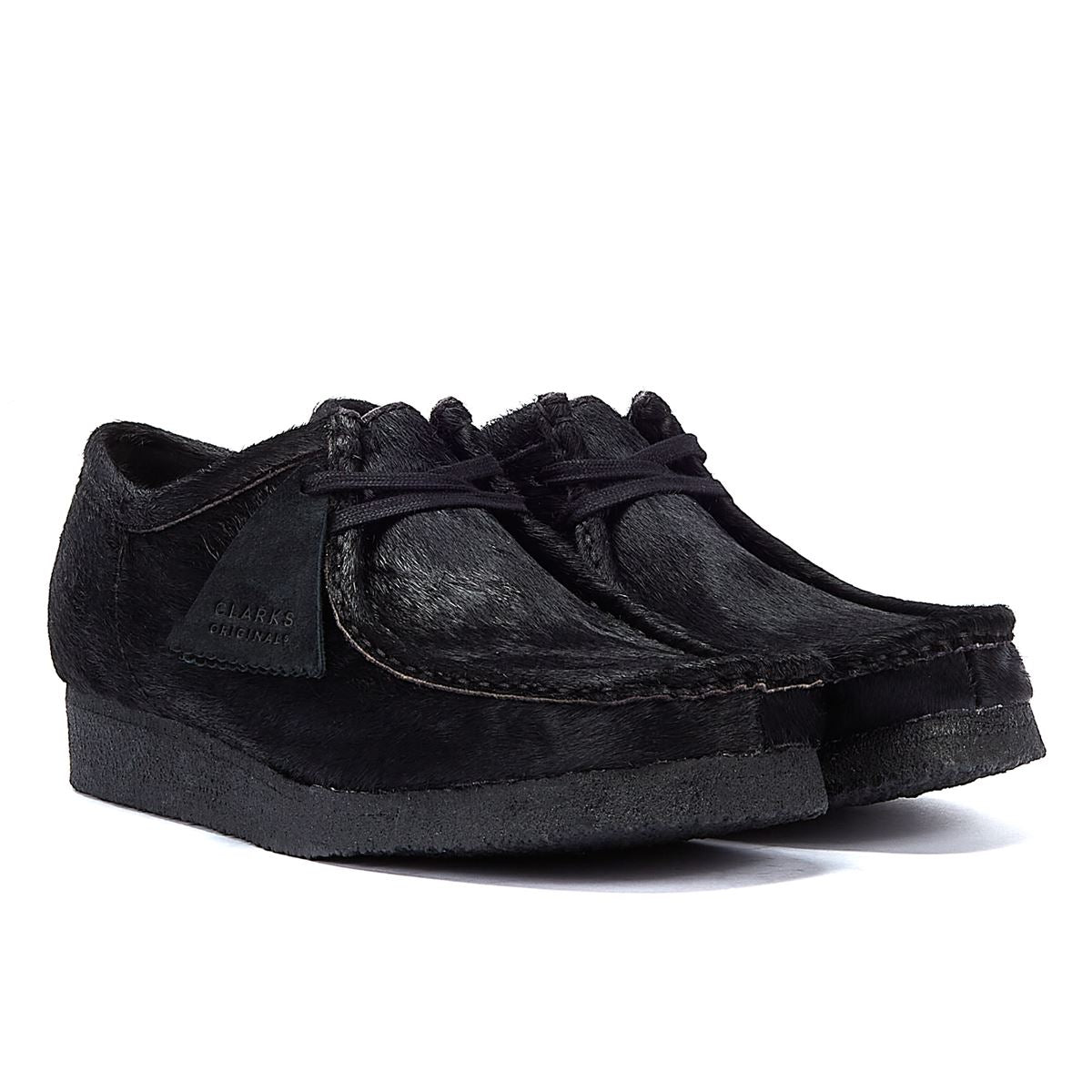Clarks Original: Herren Schwarze Wallabee-Haar-Lederschuhe Mit Schnürung