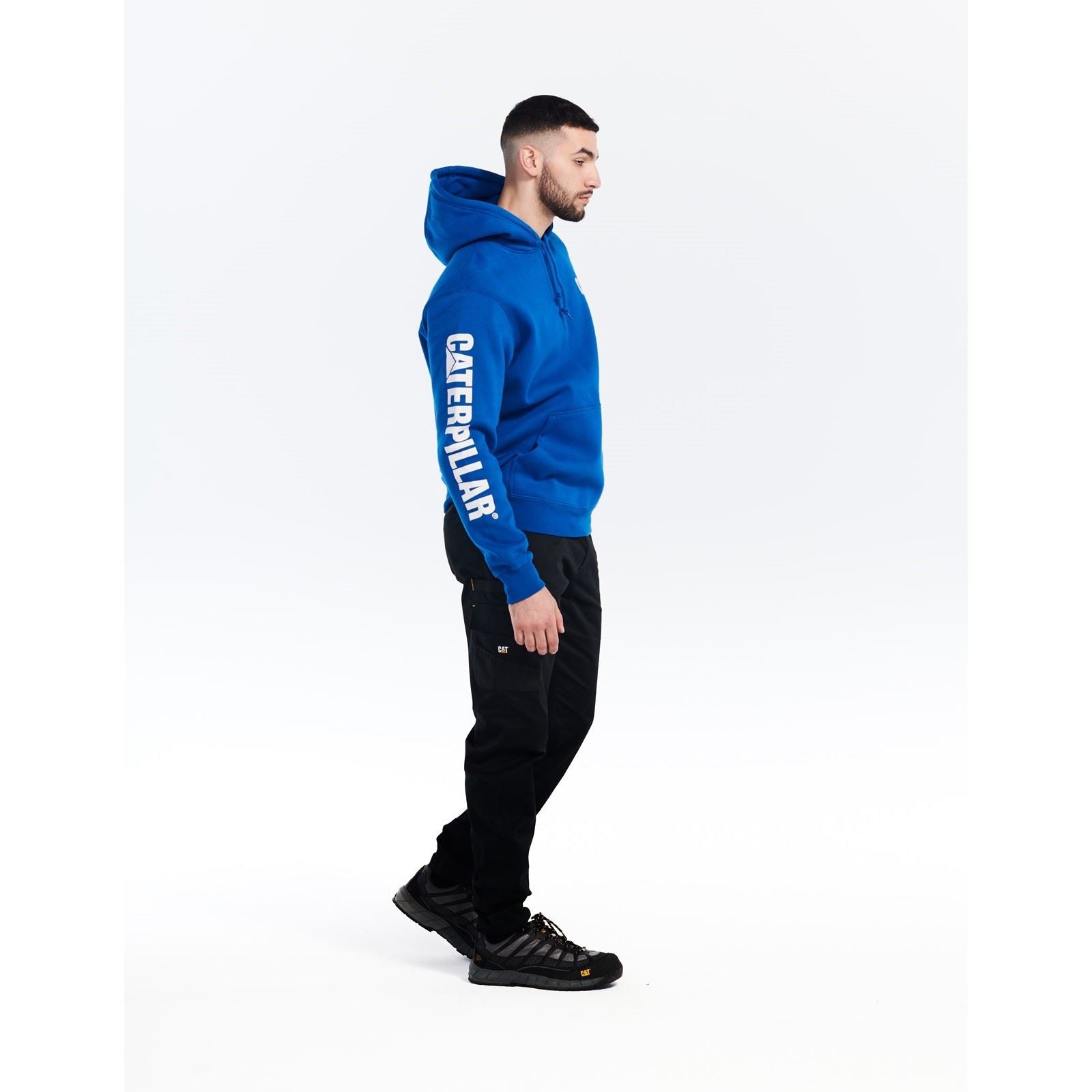 Caterpillar Trademark Banner Baumwoll Herrenblauer Kapuzensweatshirt