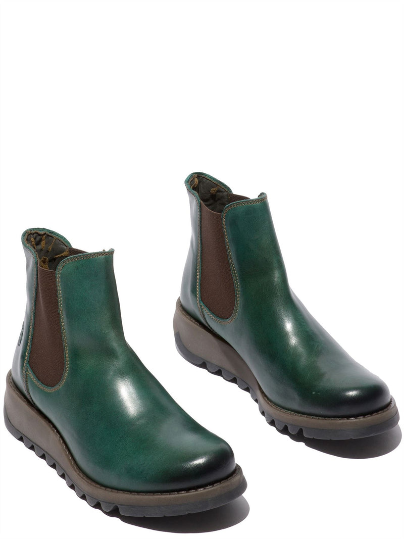 Fly London Salv Leder Damen Grün Stiefel