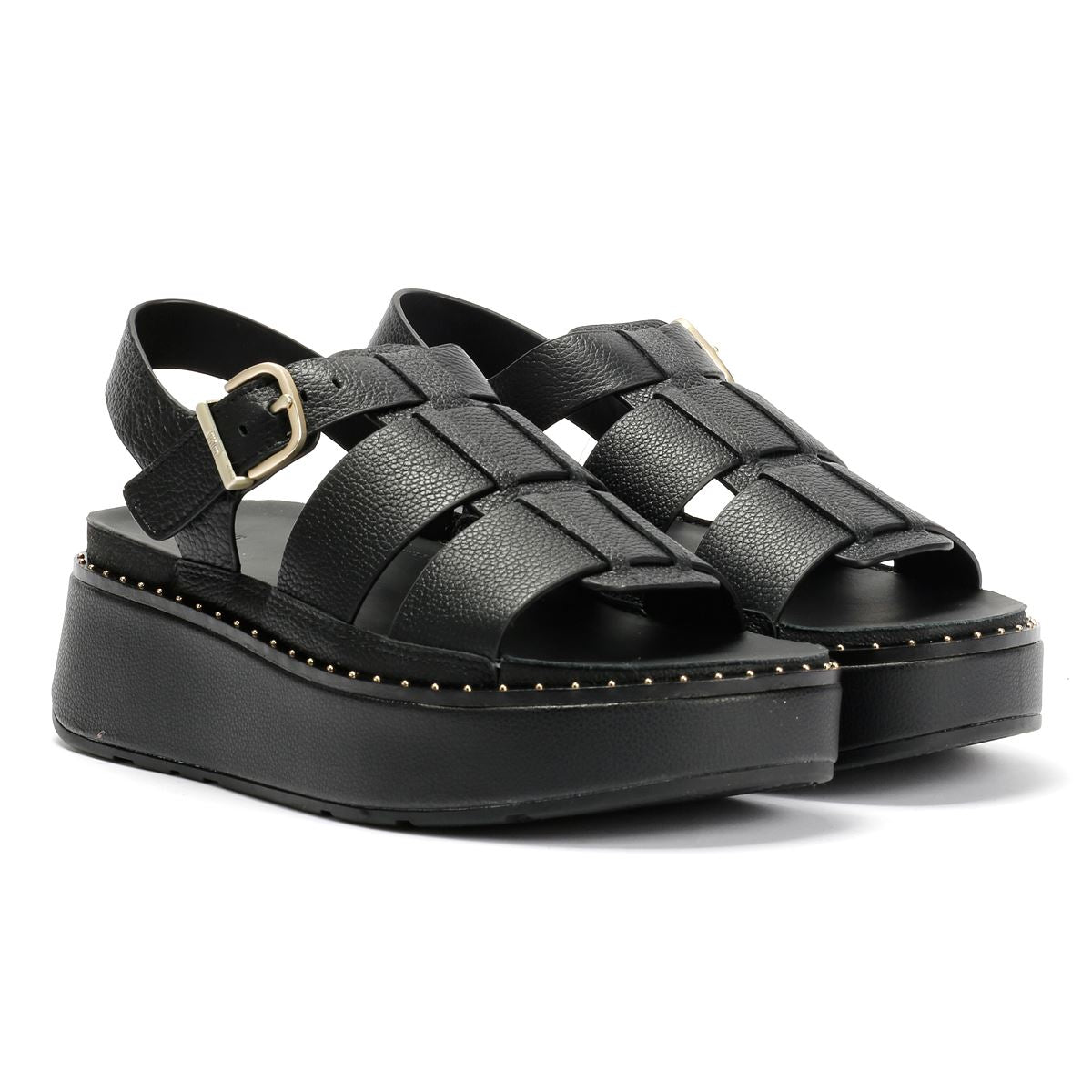 FitFlop GEN-FF Max Fisherman Tumbled Leder Damen Schwarze Sandalen