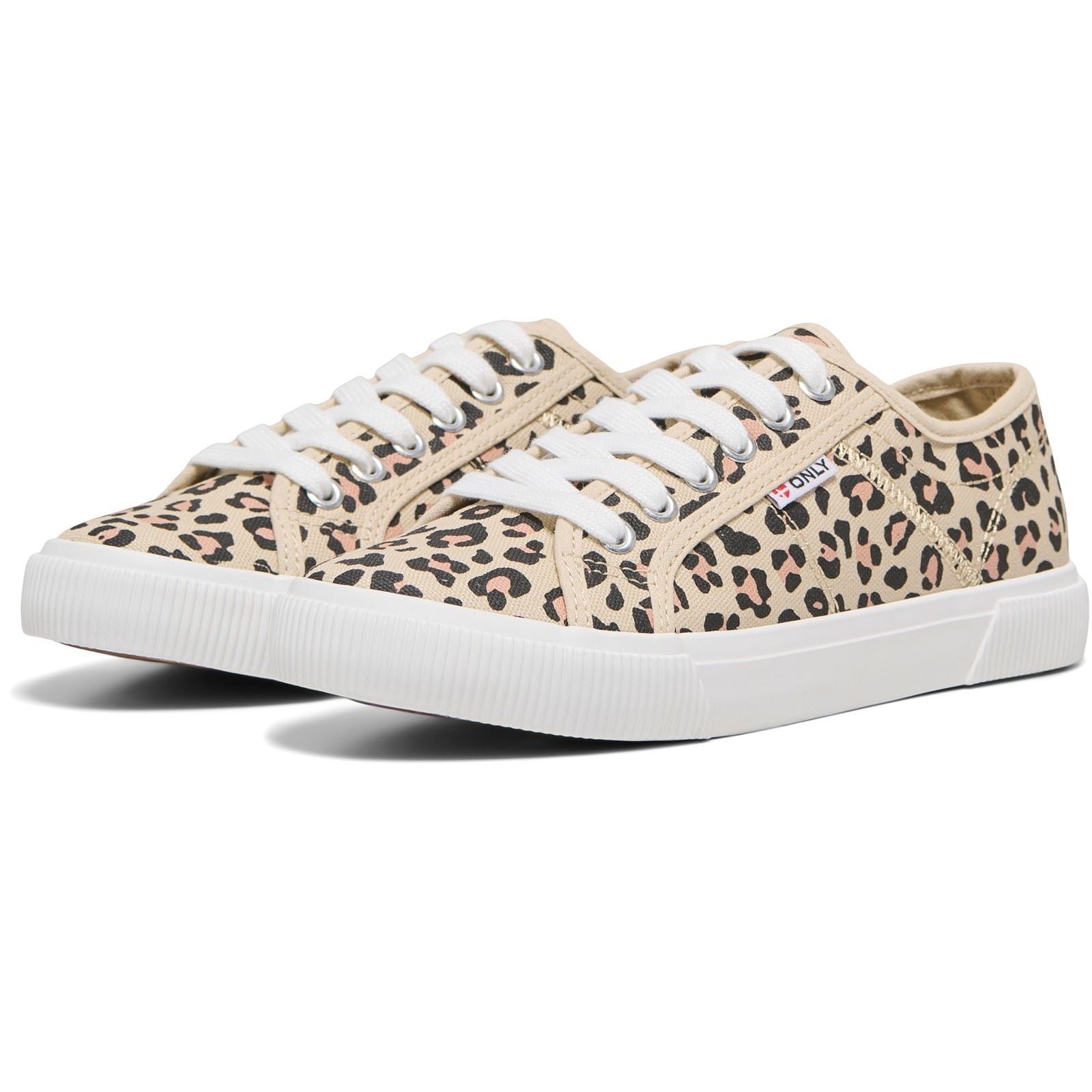 ONLY NICOLA Damen Sneaker Aus Baumwolle In Creme/Leopard-Muster