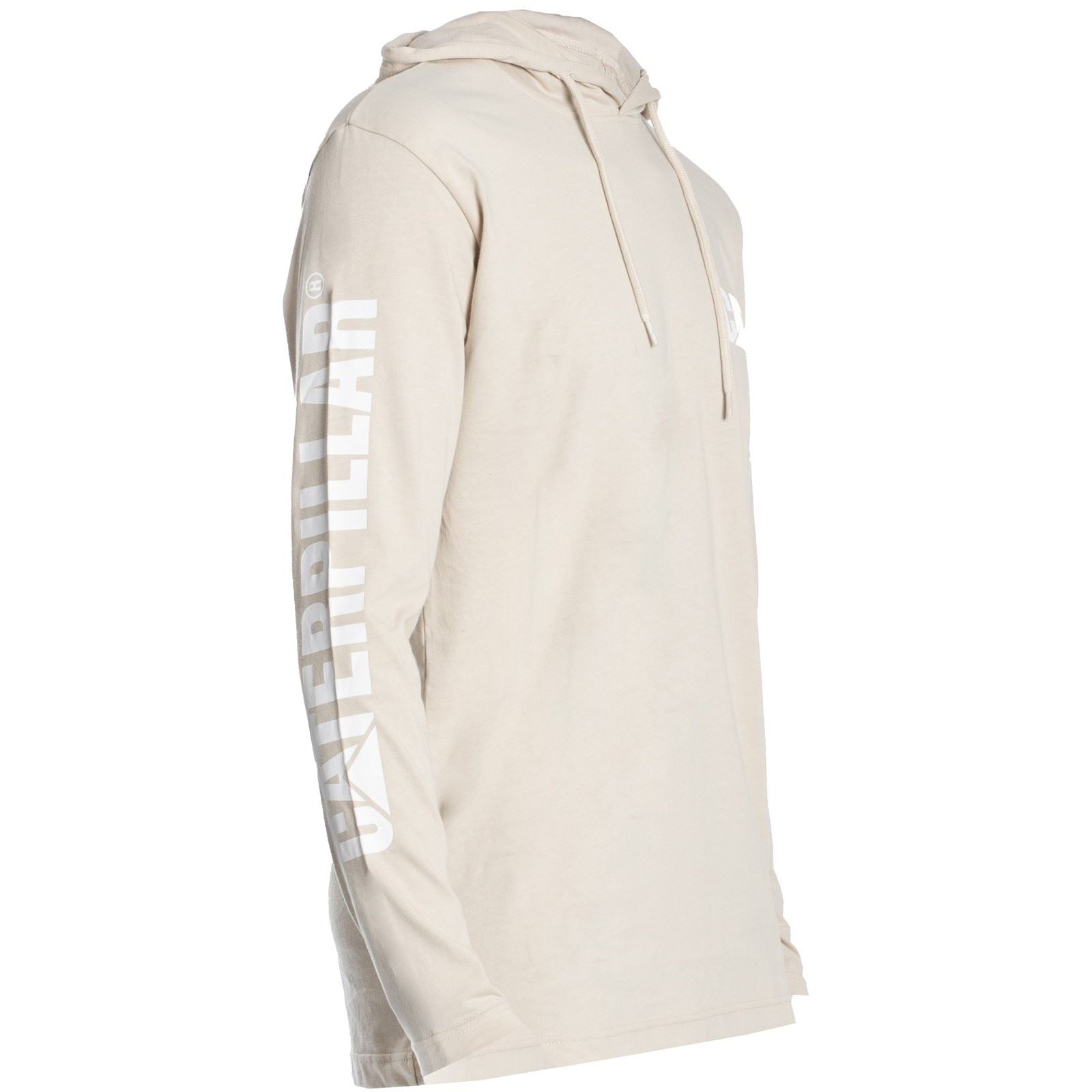 Caterpillar Hooded Long Sleeve Baumwolle Herren Beige T-Shirt