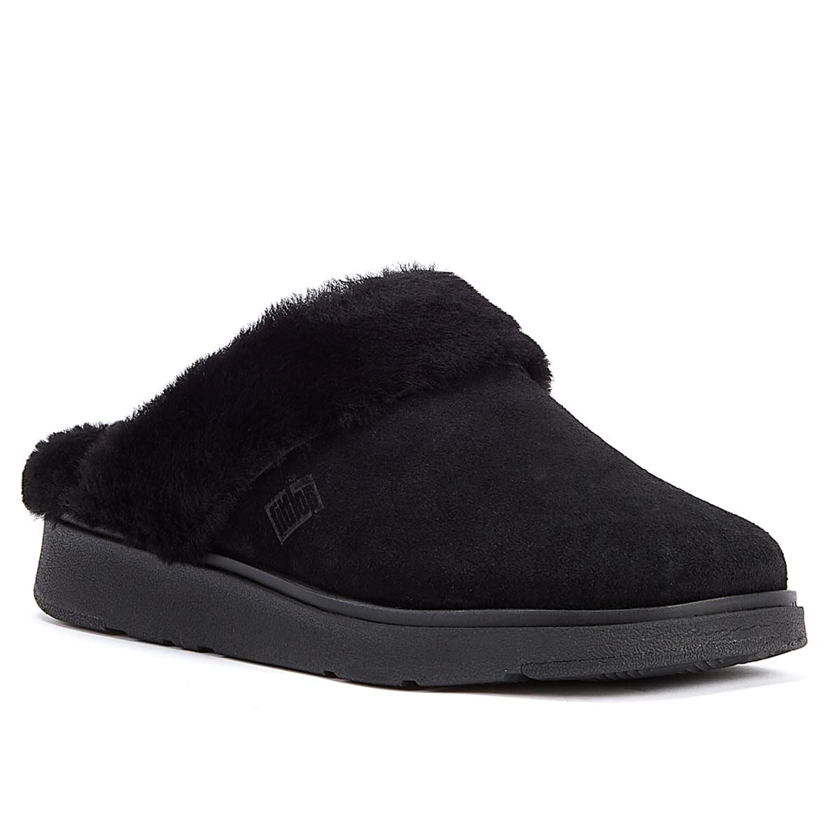 FitFlop Shearling-Kragen Damen Hausschuhe In Schwarz