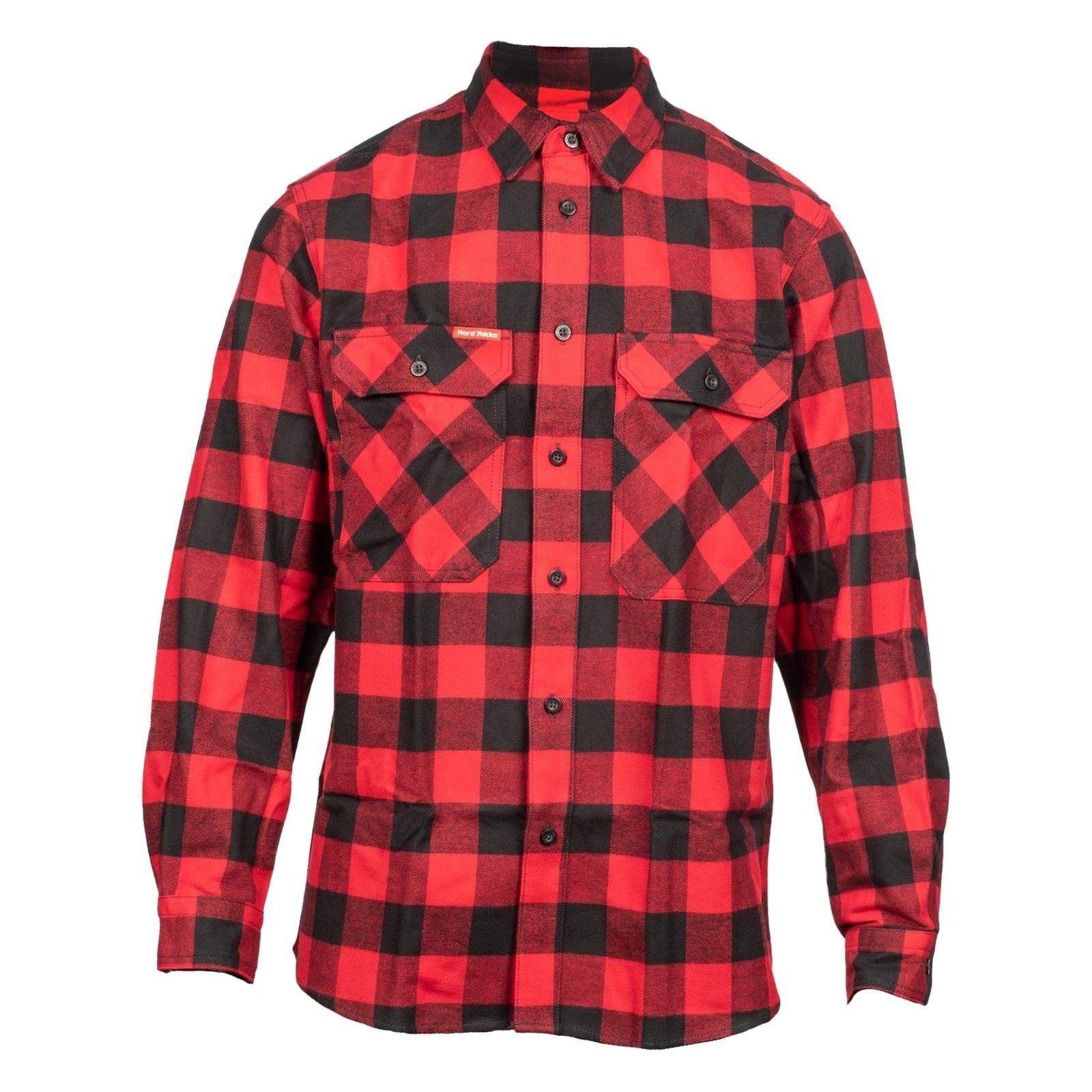 Hard Yakka Long Sleeve Check Flannel Baumwolle Herren Rotes Freizeithemd
