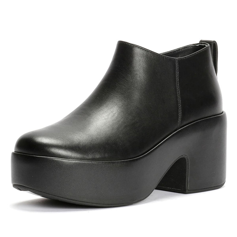 FitFlop Platfforms Heeled Short Leder Damen Schwarze Stiefel