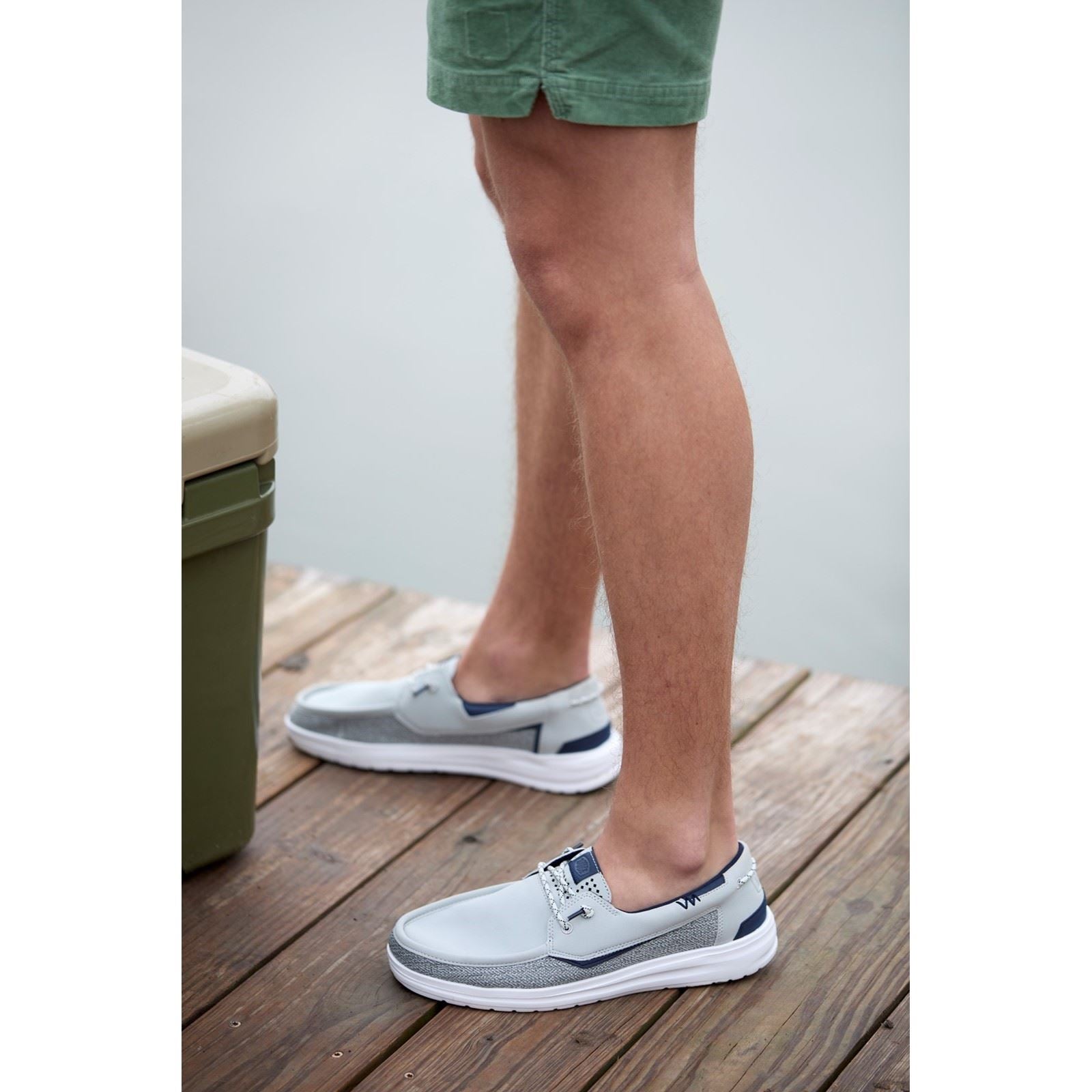 HEYDUDE Welsh Grip Classic Mesh Baumwollmischung Herren Mokassin Bootsschuhe In Sturmgrau/Navy