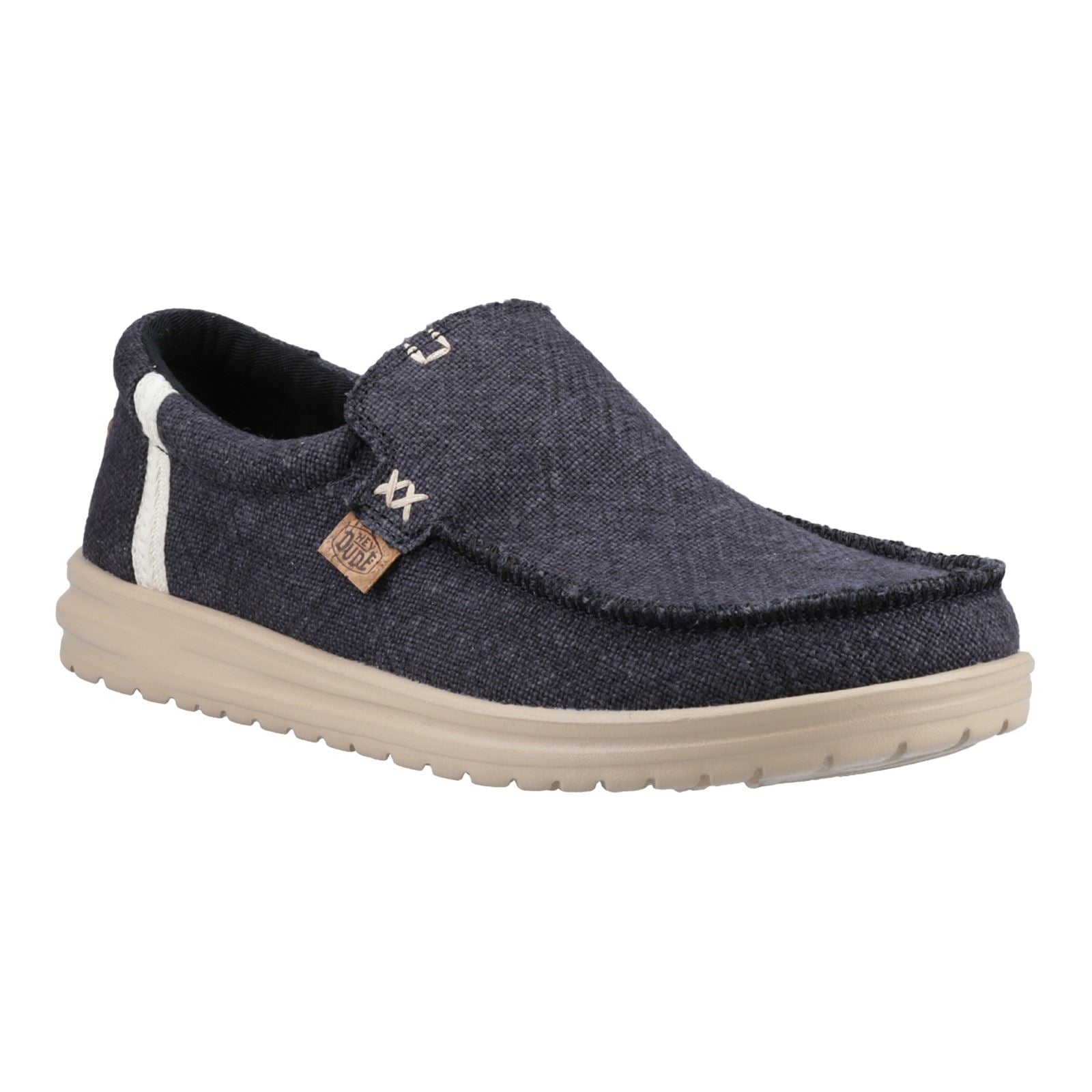 HEYDUDE Mikka Jute Herren Mokassin Schuhe Aus Leinen In Schwarz/Irisch Creme