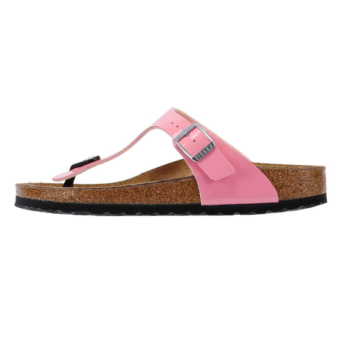 Birkenstock Gizeh Damen Sandalen In Lackoptik In Bonbonrosa/Schwarz