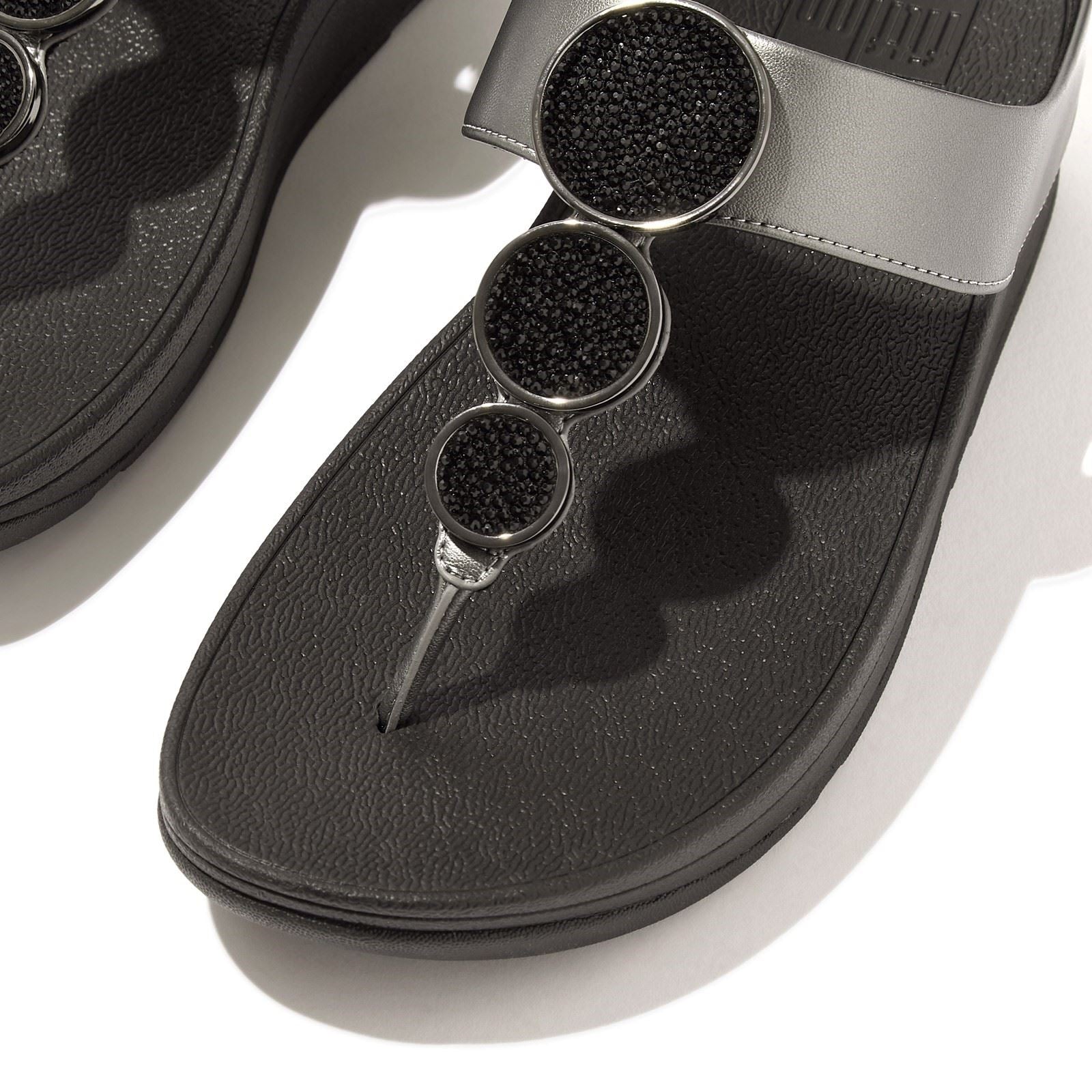 Fitflop Halo Polyurethan Damen Sandalen In Pewter Schwarz