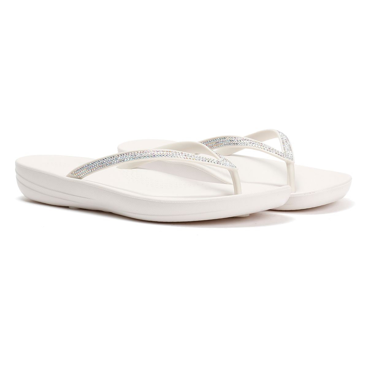 FitFlop Iqushion Sparkle Gummi Damen Weiße Flip-Flops