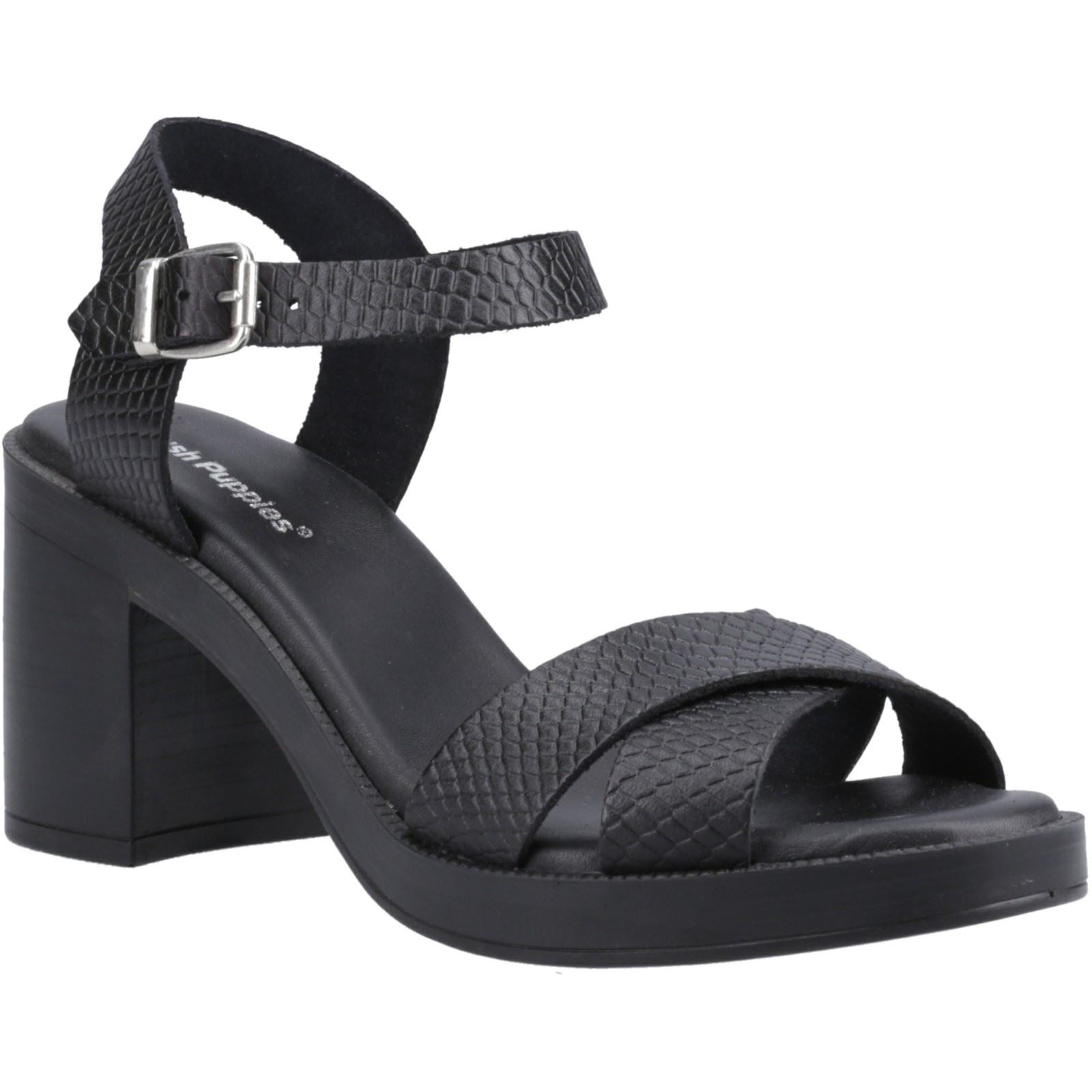 Hush Puppies Georgia Damen Sandalen Aus Schwarzem/Schlangenleder Echtleder