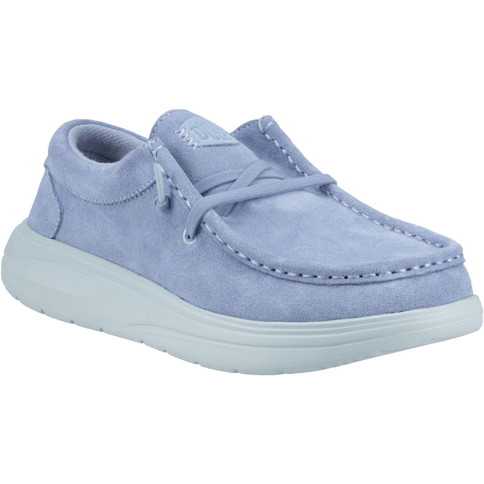 HEYDUDE Wendy COMF Suede Leder Damen Mokassin Schuhe In Verwaschenem Denim/Wolkenblau