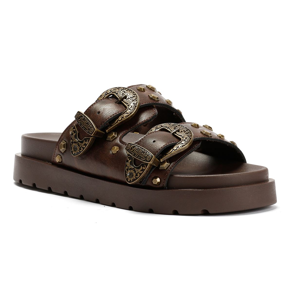 Buffalo Raya Ari West Leder Damen Braune Sandalen
