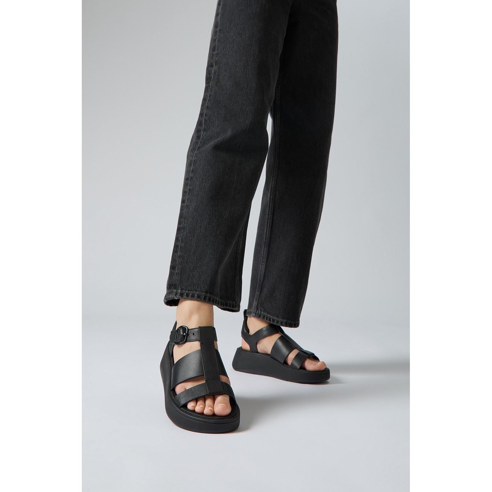 Fitflop F-Mode Fisherman Leder Damen Schwarze Schmale Sandalen