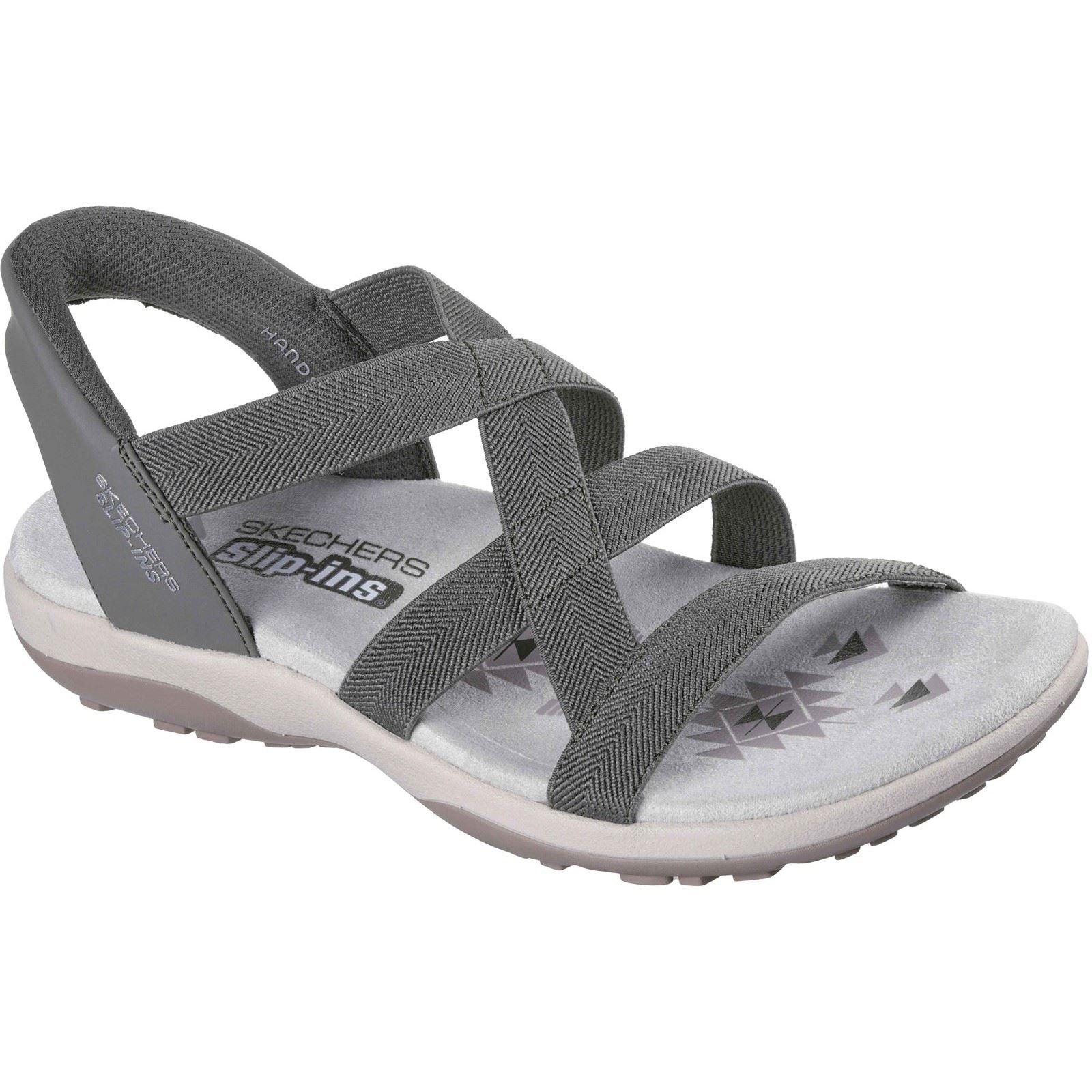 Skechers Reggae Slim Stretch Flex Textil Damen Oliven Sandalen