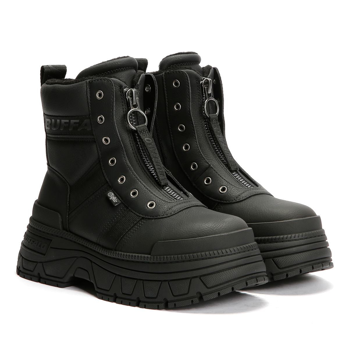 Buffalo Fusion Front Zip Damen Schwarze Stiefel