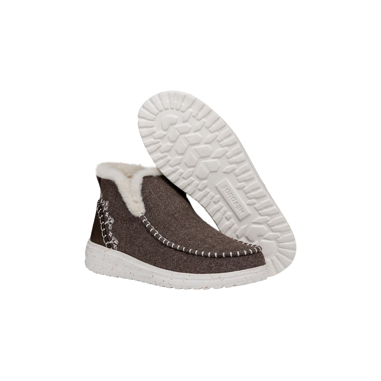 HEYDUDE Denny Wool Faux Shearling Damen-Walnussstiefel