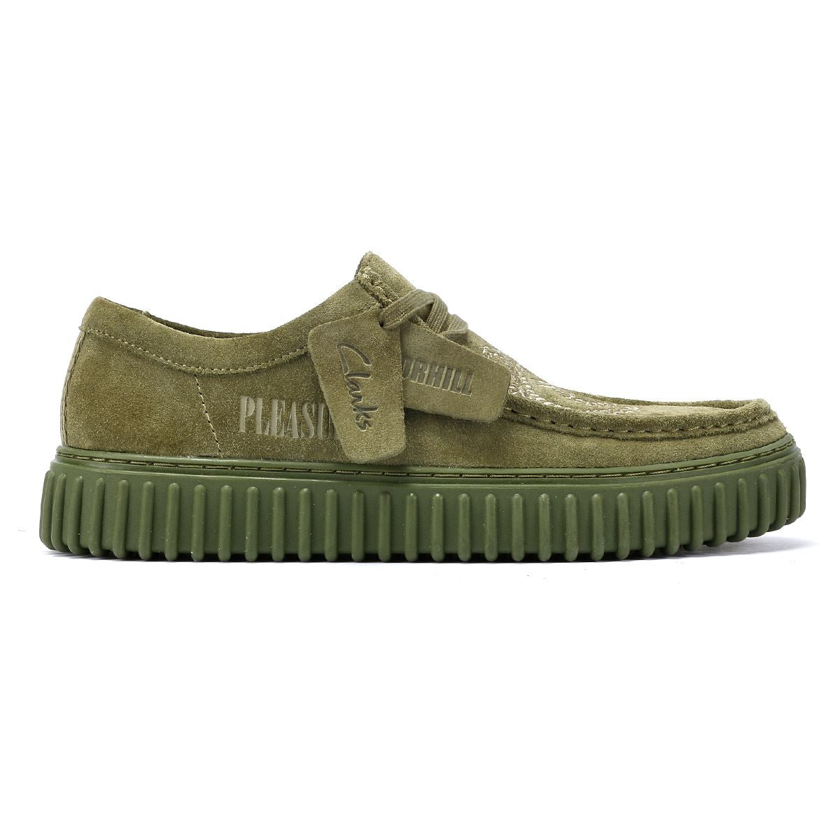 Clarks Main x Pleasures DRGN Lo Grüne Wildlederschuhe Mit Schnürsenkeln