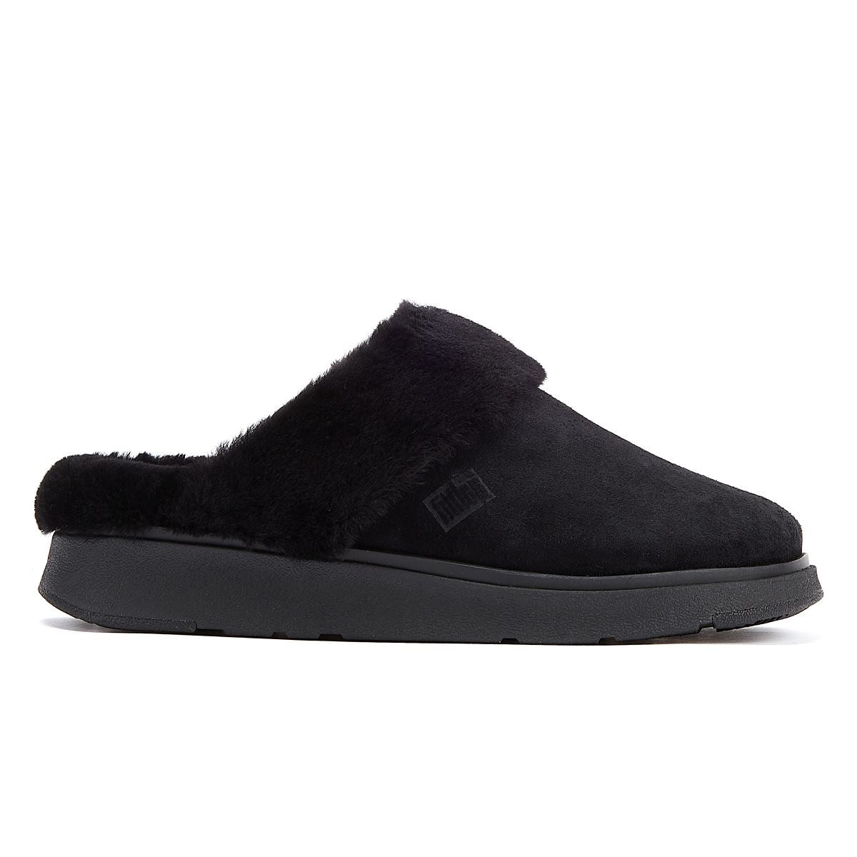 FitFlop Shearling-Kragen Damen Hausschuhe In Schwarz