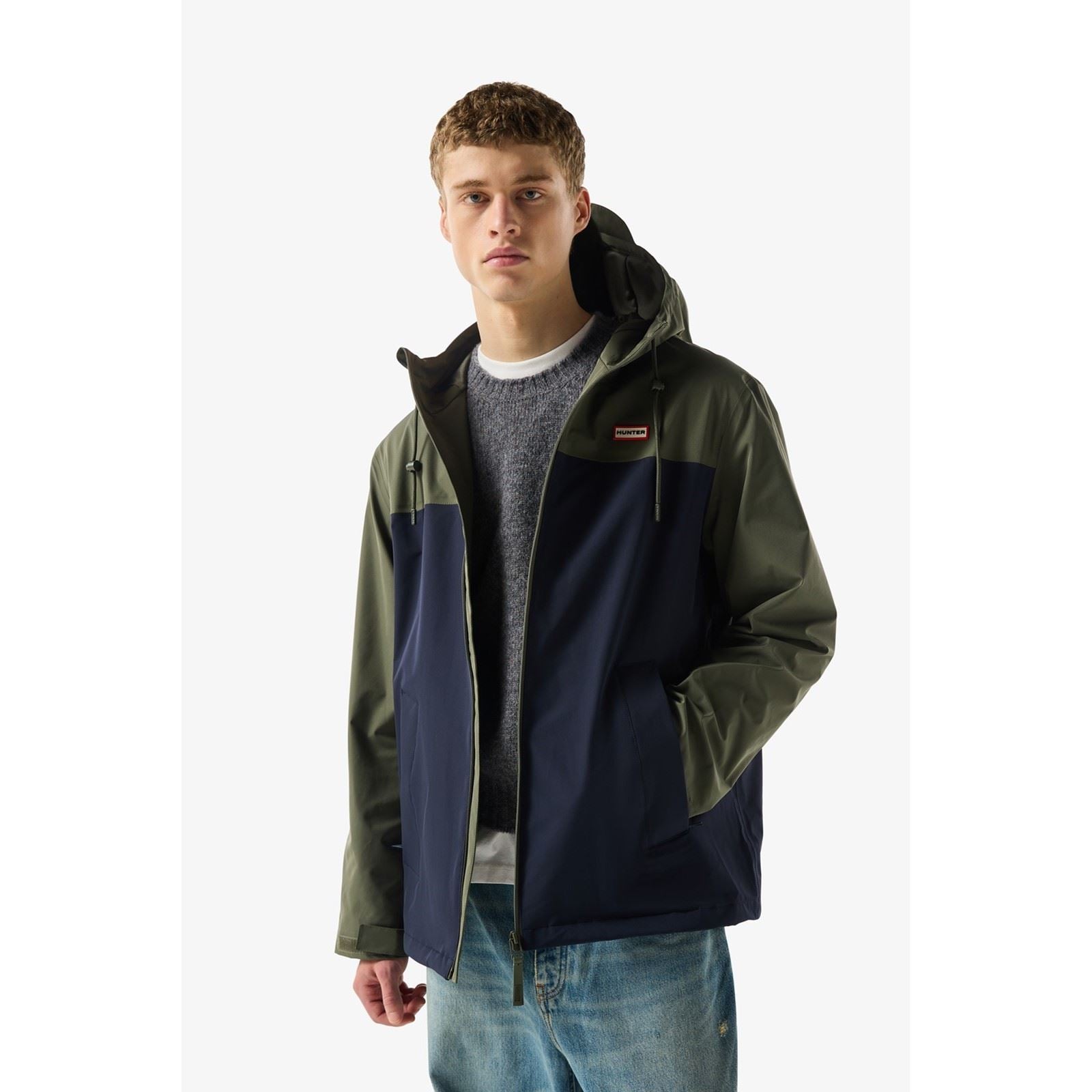 Hunter Original Mens Block Waterproof Herren Regenjacke In Grün