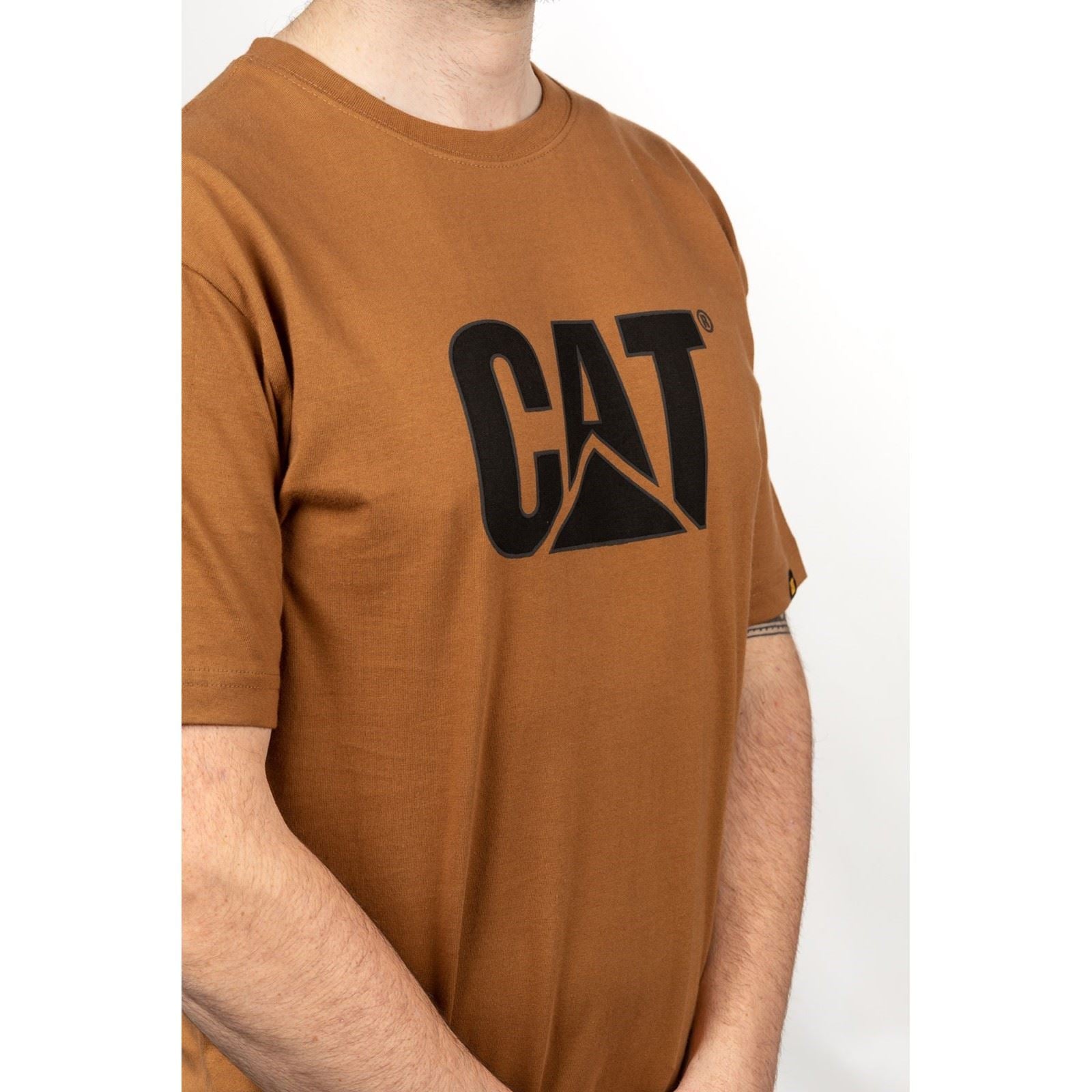 Caterpillar Trademark Logo Baumwoll Herren Bronze Kurzarm T-Shirts