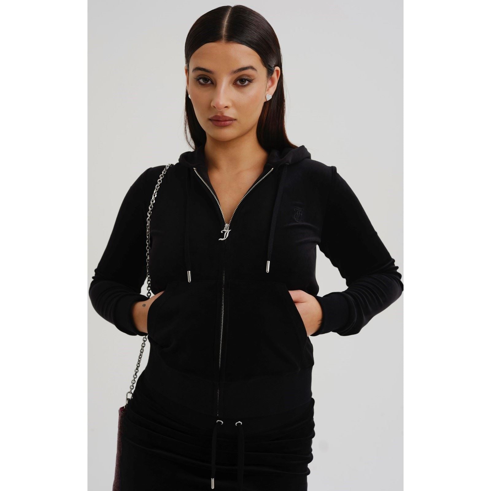 Juicy Couture Robertson Classic Jacket Polyester Damen Schwarz Kapuzen Sweatshirt