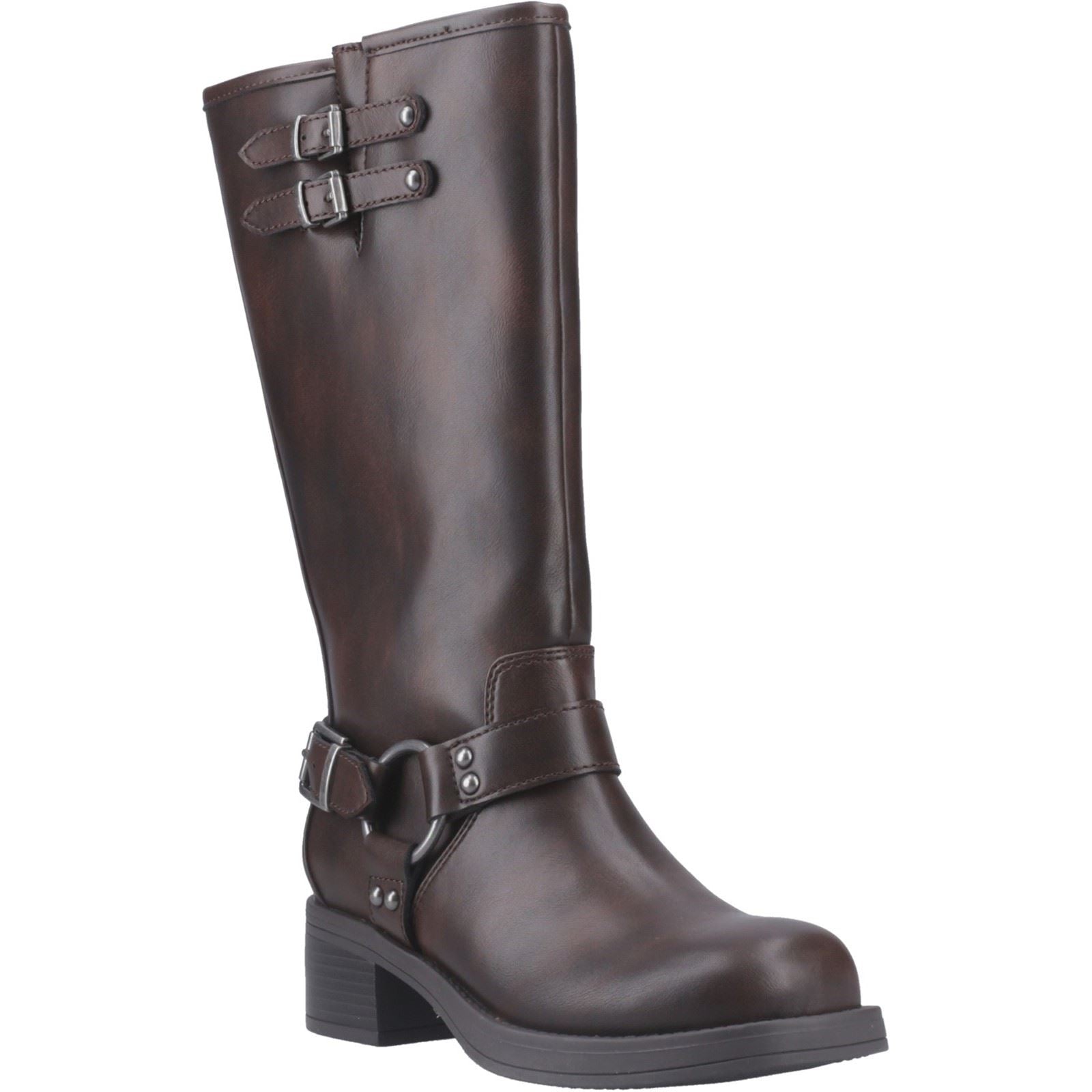 Rocket Dog Nash Kniehohe Stiefel Für Damen Aus Braunem Kunstleder Mit Absatz