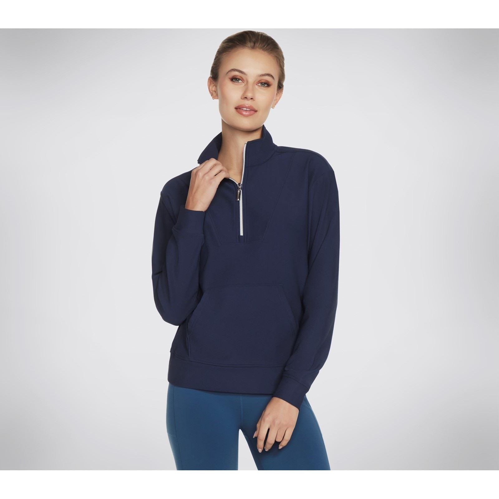 Skechers Performance GoLuxe Rib 1/4 Zip Polyester Damen Blauer Pullover