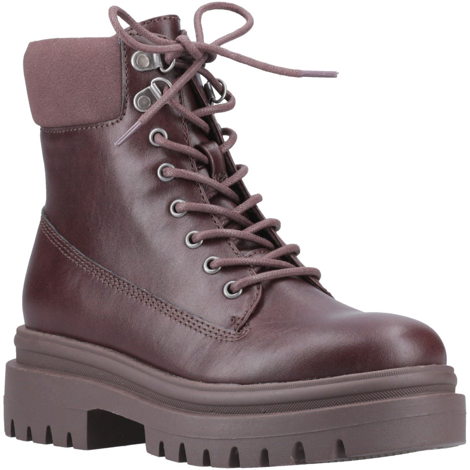 Rocket Dog Danie Kunstleder Damen Dunkelbraune Stiefeletten Mit Absatz Bis Zur Mitte Der Wade