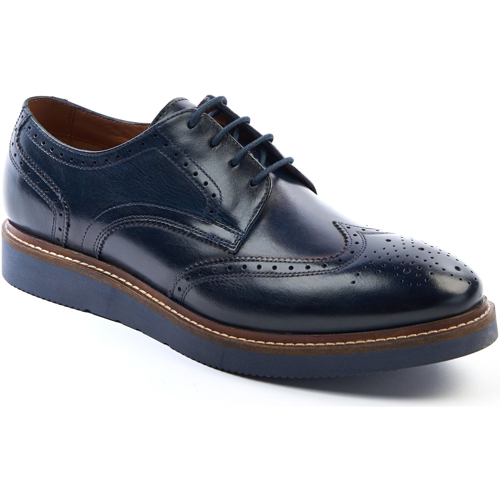 Base London Joe Leder Herren Navy Brogues Schuhe