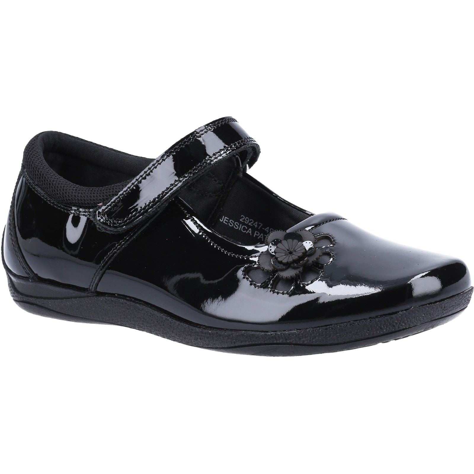 Hush Puppies Jessica Senior Patent Mädchenschuhe Aus Schwarzem Lackleder