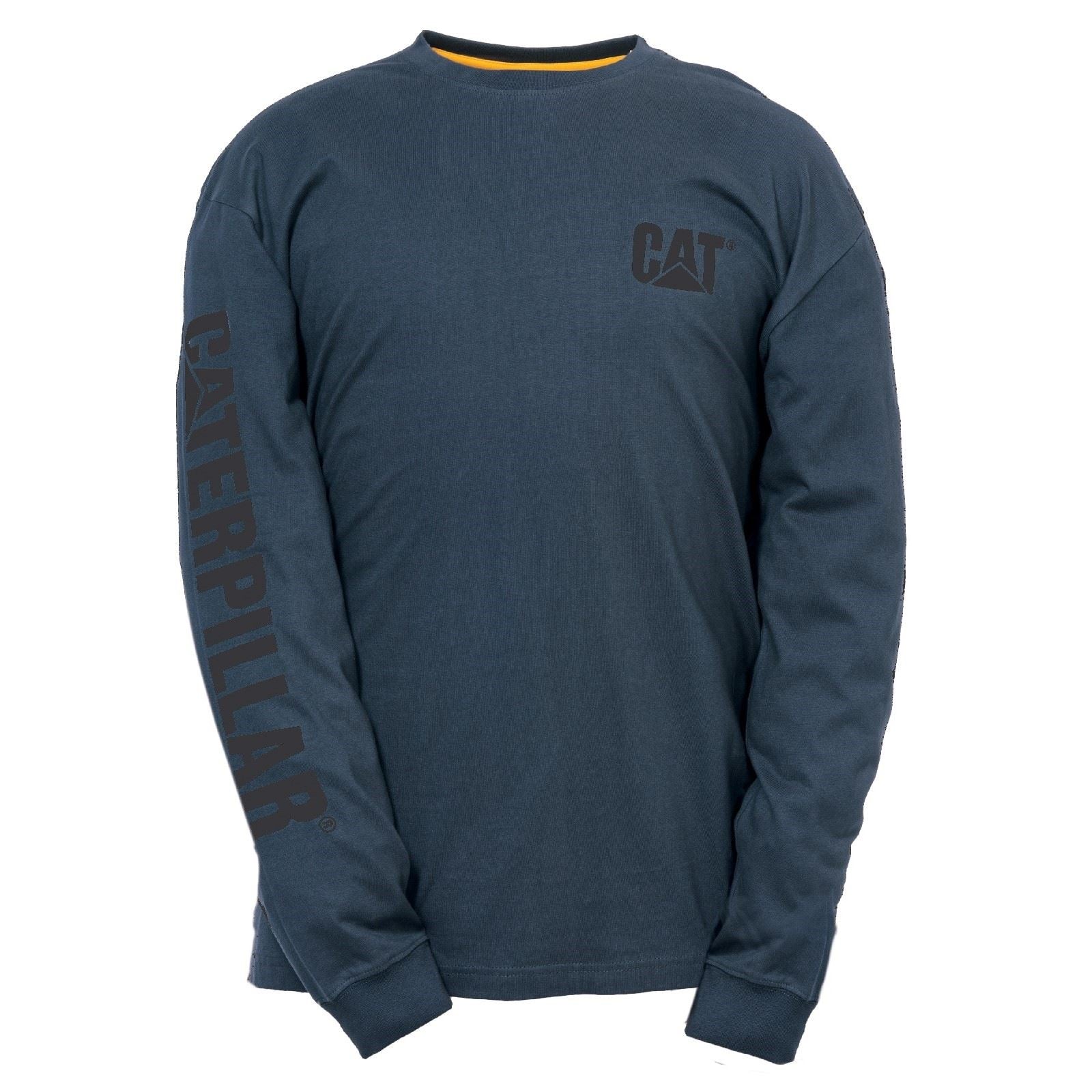 Caterpillar Trademark Banner Long Sleeve Baumwolle Herren Blau T-Shirt