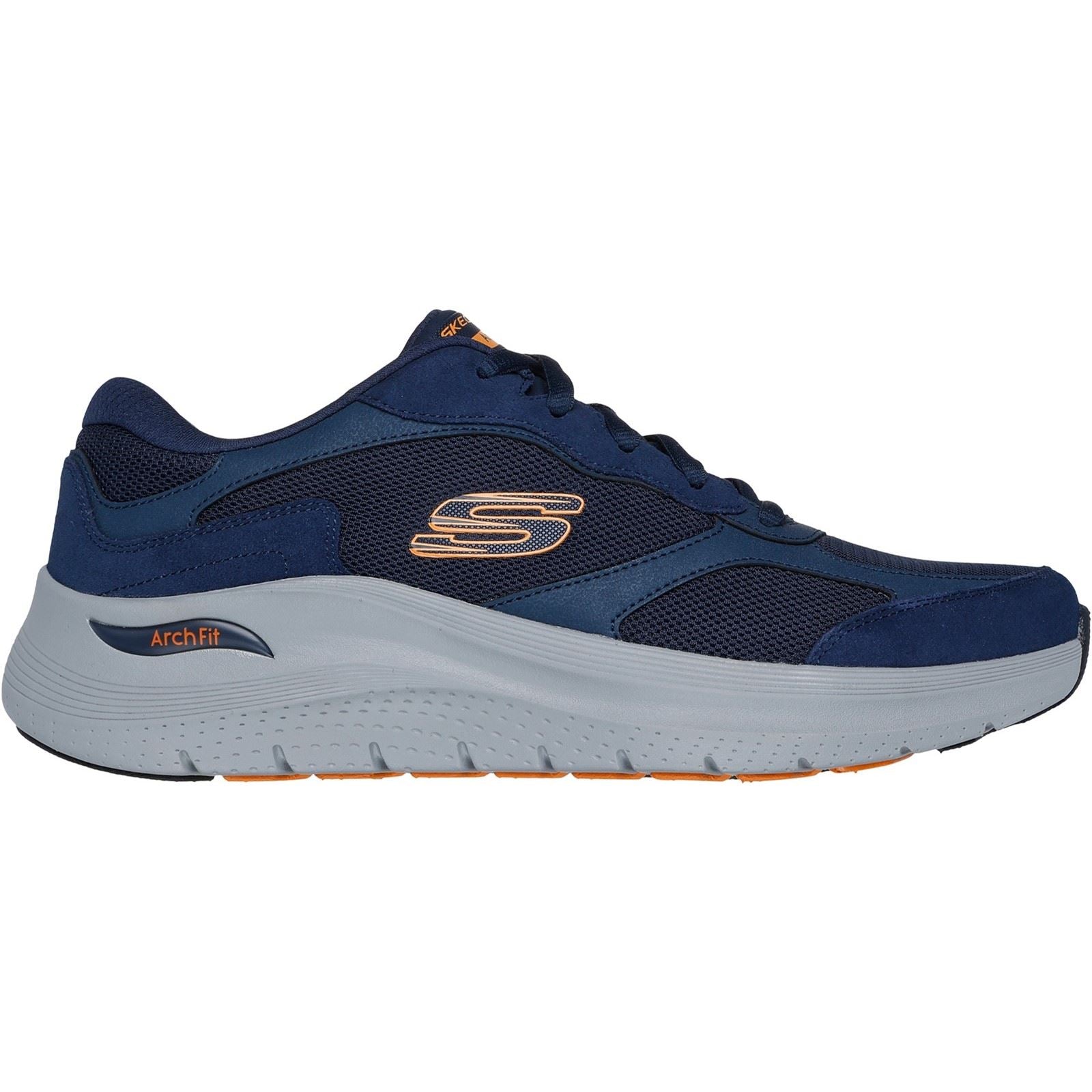 Skechers Arch Fit 2.0 The Keep Leder-Herren-Sneaker In Marineblau/Orange
