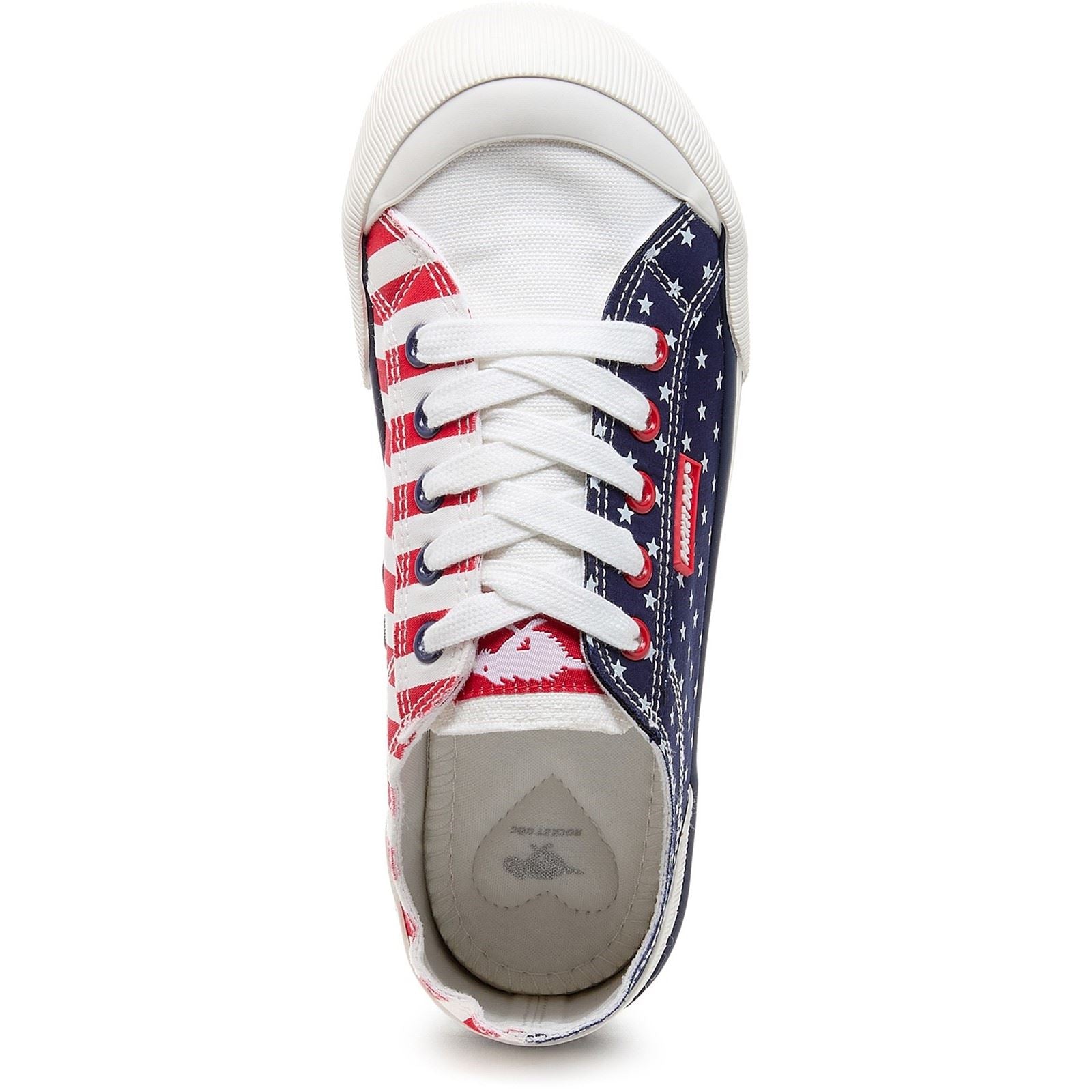 Rocket Dog Jazzin Spangle Damen Sneaker Aus Rot/Blauem Baumwollstoff