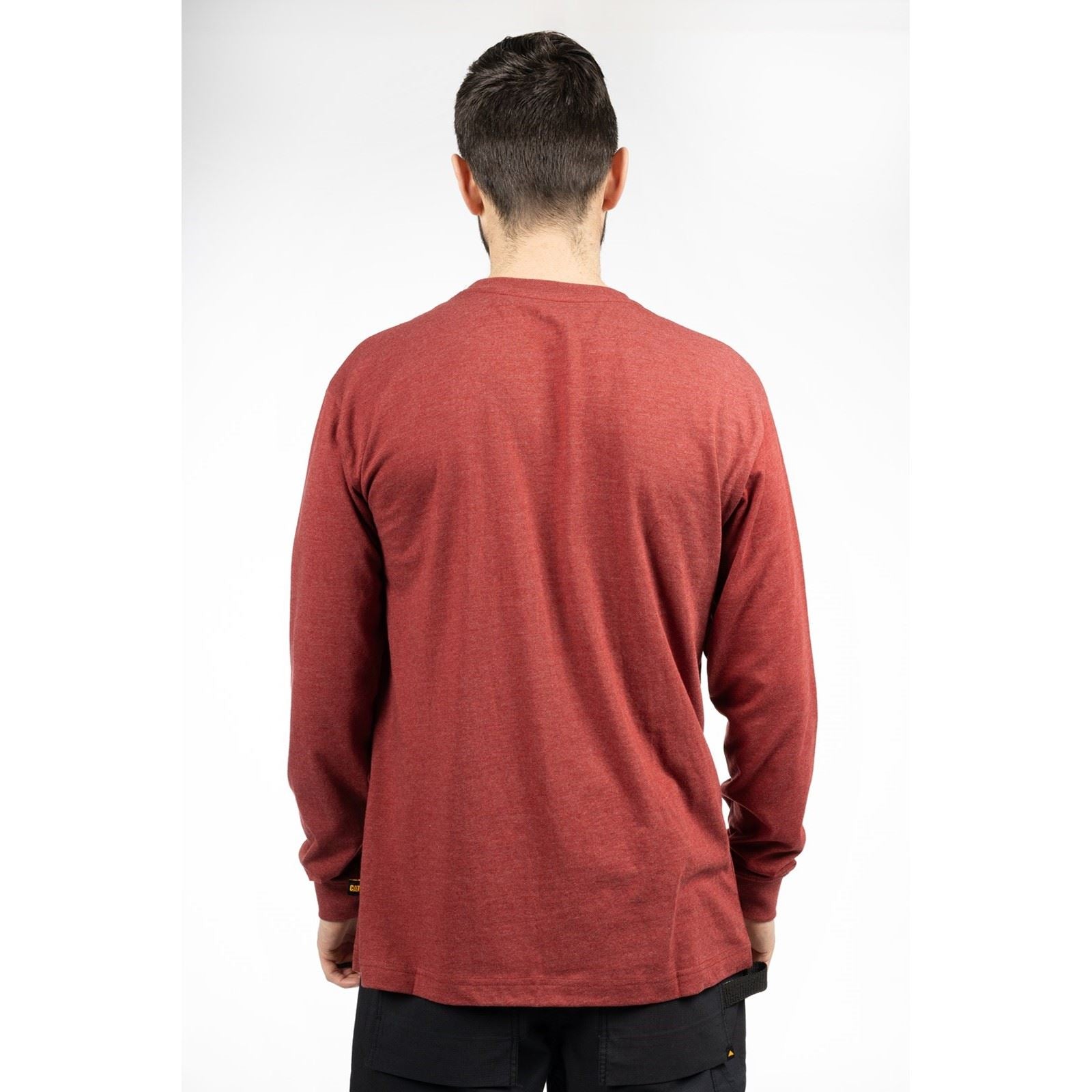 Caterpillar Trademark Banner Long Sleeve Baumwolle Herren Rotes T-Shirt