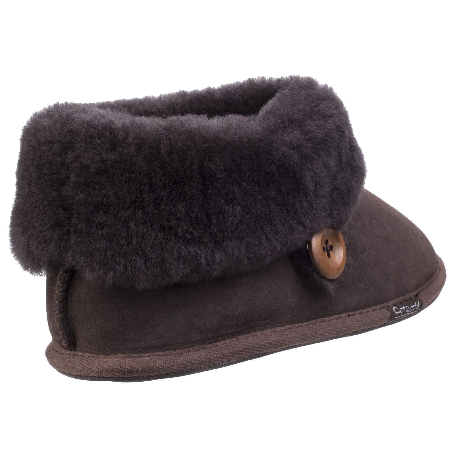 Cotswold Wotton Damen Hausschuhe aus Leder in Schokoladenfarbe