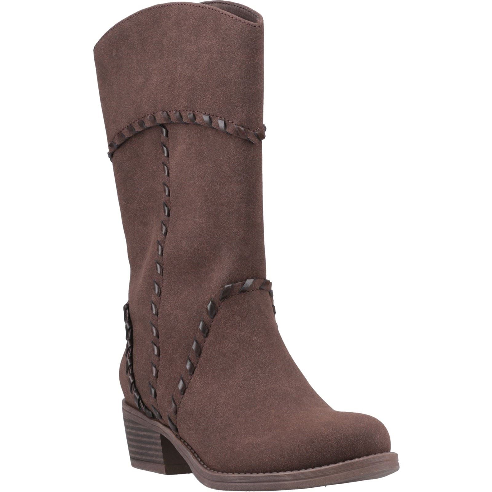 Rocket Dog Rowdy Kunstleder Damen Dunkelbraune Stiefeletten Mit Absatz Bis Zur Mitte Der Wade