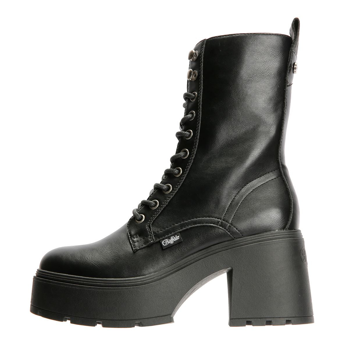 Buffalo Mila Lace Up Mid Damen Schwarze Stiefel