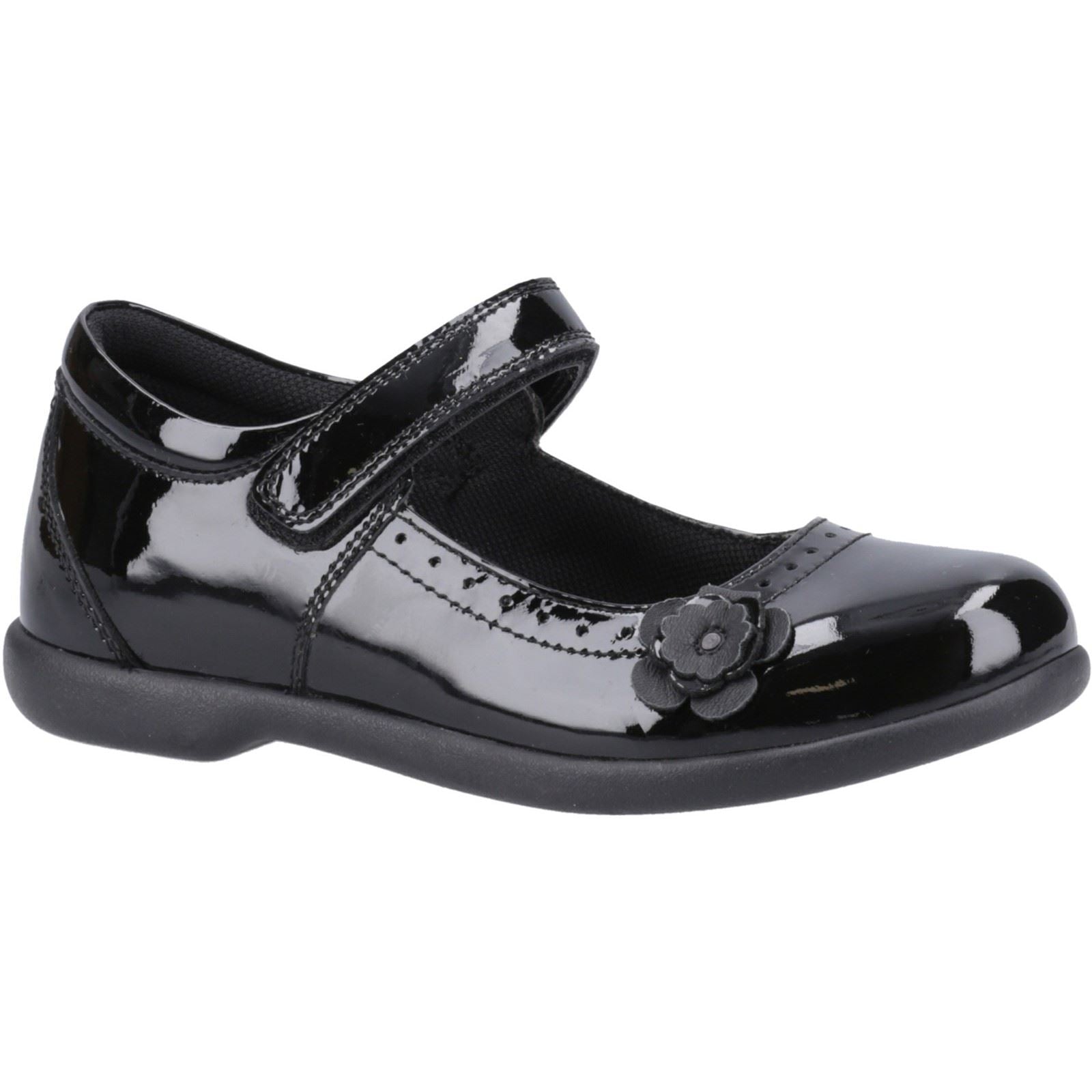 Hush Puppies Bethany Patent Junior Mädchenschuhe Aus Schwarzem Leder