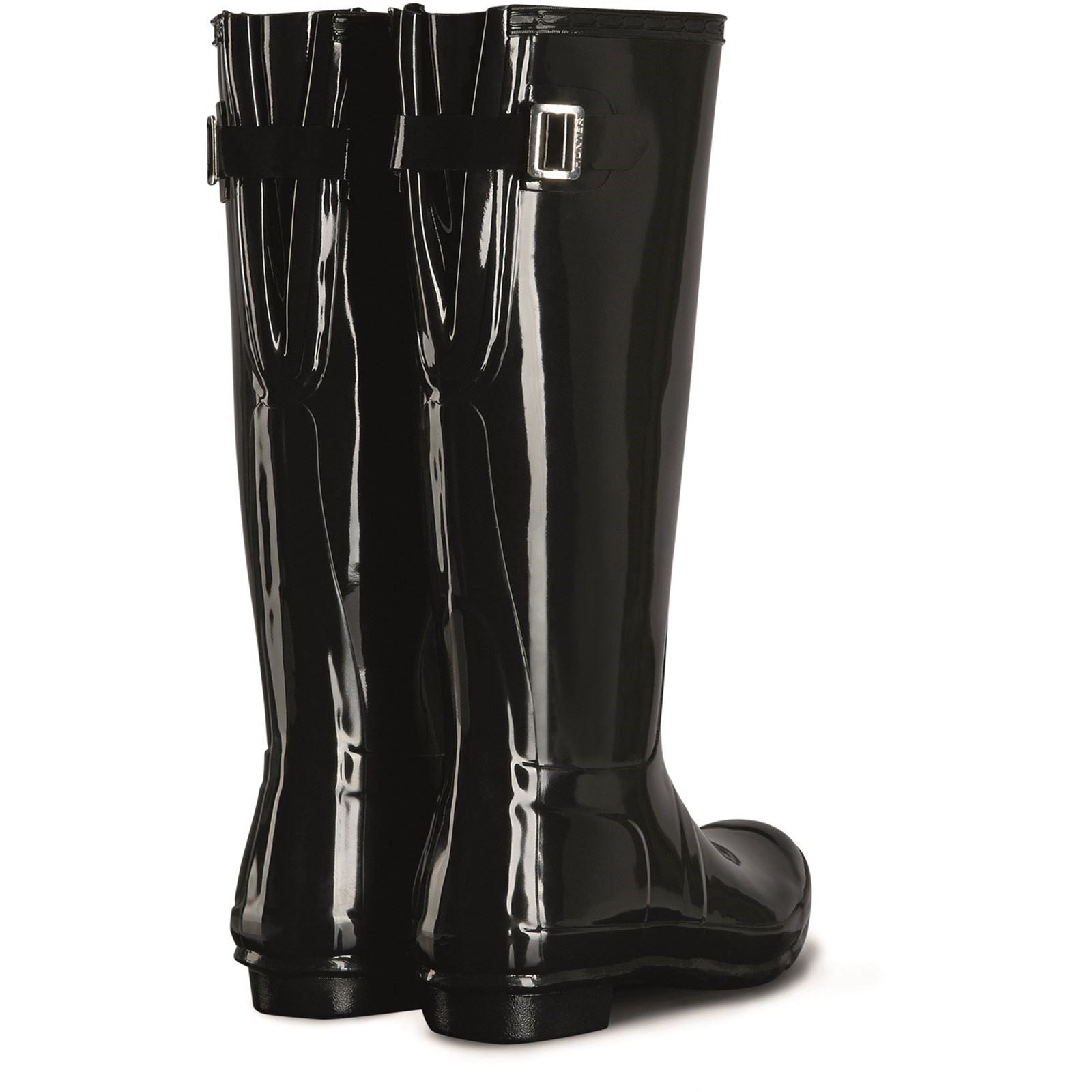 Hunter Tall Back Adjustable Gloss Gummistiefel Für Damen In Schwarz