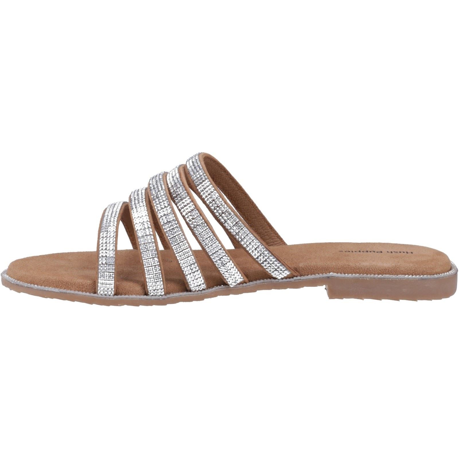 Hush Puppies Paris Slide Damen Wildleder Sandalen In Tan/Silber