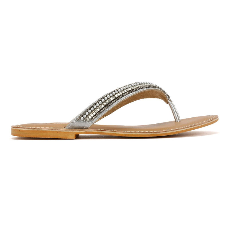 Tower London Metallic Bead Thong Damen Silber Sandalen